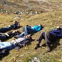 Students nap on top of the mountain.
